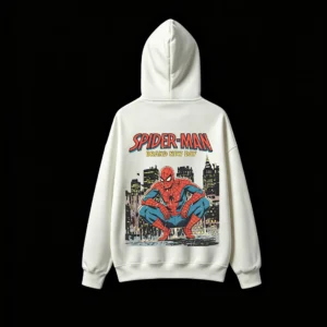 BUZO CON CAPUCHA UNISEX SPIDER-MAN DOBLE ESTAMPADO CÓMIC RETRO CIUDAD