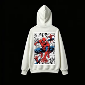 连帽白背面展示 SUDADERA CAPUCHA SPIDER-MAN CÓMIC ESTAMPADO DOBLE
