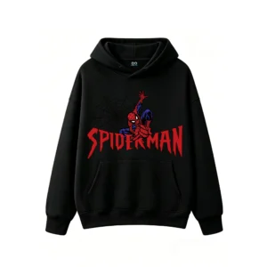 BUZO CON CAPUCHA UNISEX SPIDERMAN, ESTAMPADO DOBLE FRENTE Y ESPALDA, ESTILO CÓMIC VINTAGE