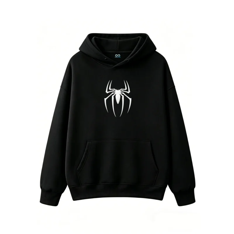 连帽黑正面展示 SUDADERA CAPUCHA SPIDER-MAN CÓMIC ESTAMPADO DOBLE