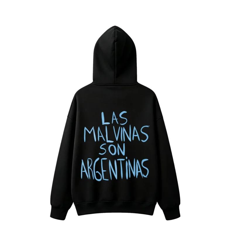BUZO CON CAPUCHA DOBLE ESTAMPADO LAS MALVINAS SON ARGENTINAS UNISEX