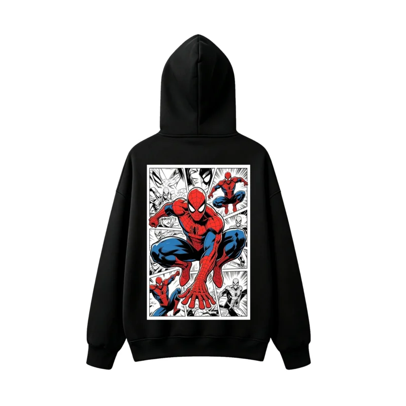 连帽黑背面展示 SUDADERA CAPUCHA SPIDER-MAN CÓMIC ESTAMPADO DOBLE