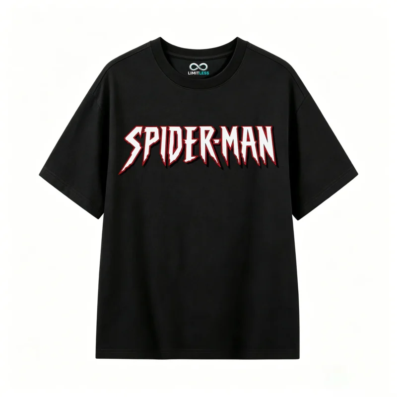 黑t正面展示 CAMISETA MANGA CORTA SPIDER-MAN | DOBLE IMPRESIÓN TRAZO DE CÓMIC