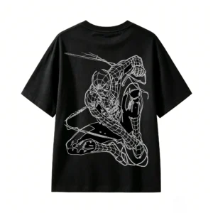 黑t背面展示 CAMISETA MANGA CORTA SPIDER-MAN | DOBLE IMPRESIÓN TRAZO DE CÓMIC