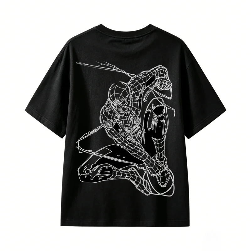 黑t背面展示 CAMISETA MANGA CORTA SPIDER-MAN | DOBLE IMPRESIÓN TRAZO DE CÓMIC
