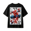 黑t背面展示 CAMISETA CON ESTAMPADO DOBLE DE SPIDER-MAN EN ESTILO COMIC AMERICANO